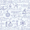 School chemical formulas .Notebook school paper.Handwritten formulas background.Letters and numbers . Royalty Free Stock Photo